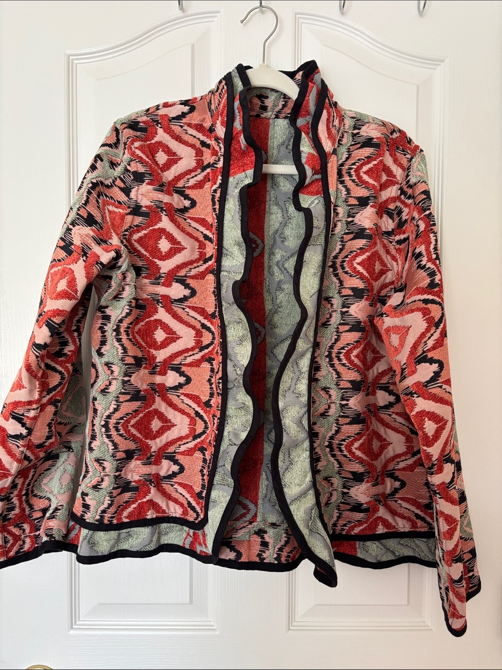 Jacquard boho Patterned Open Cardigan ruffled Jacket -M-L Trimdin